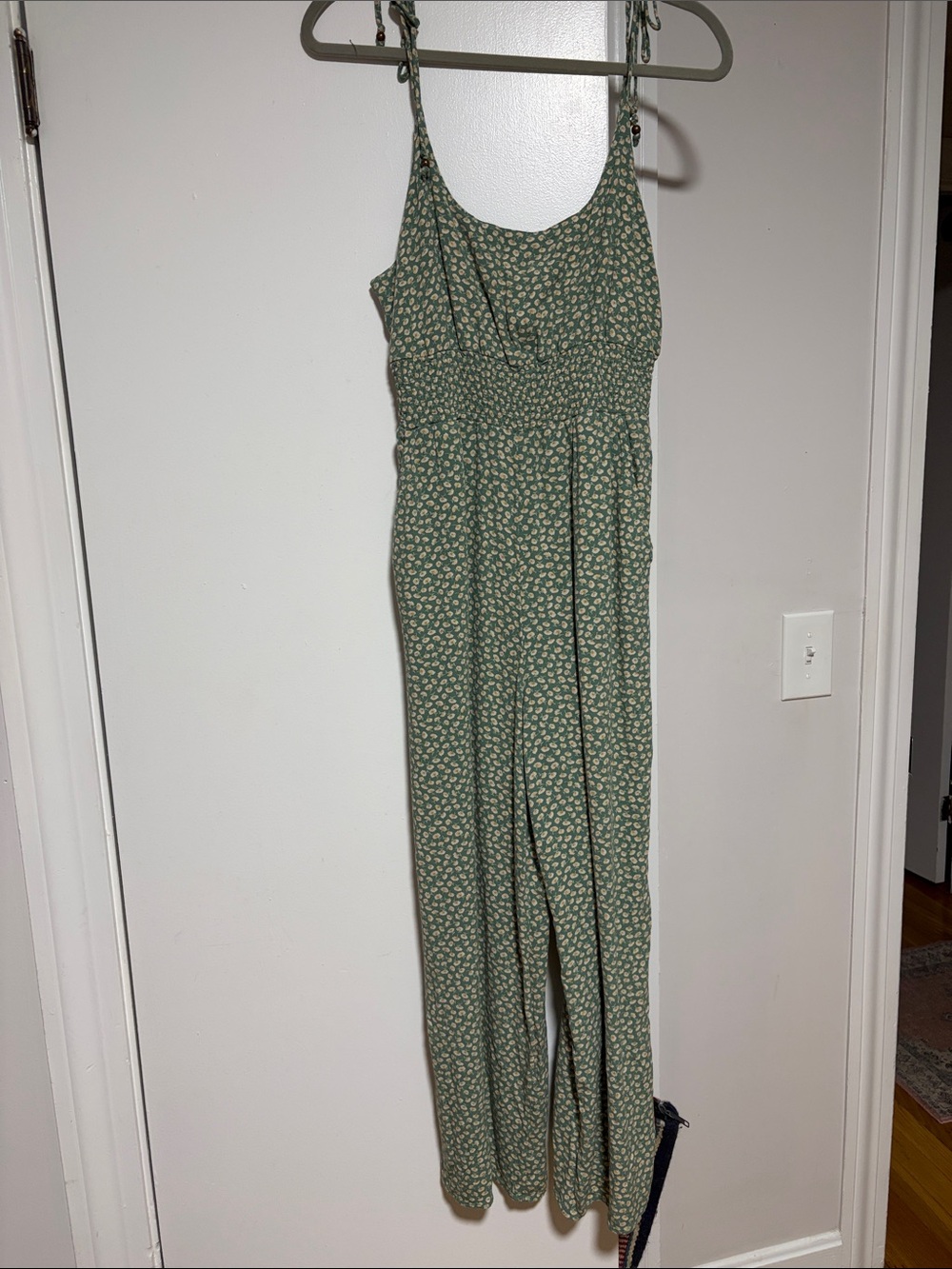 American Eagle Outfitters Sage Green Floral Smocked Jumpsuit